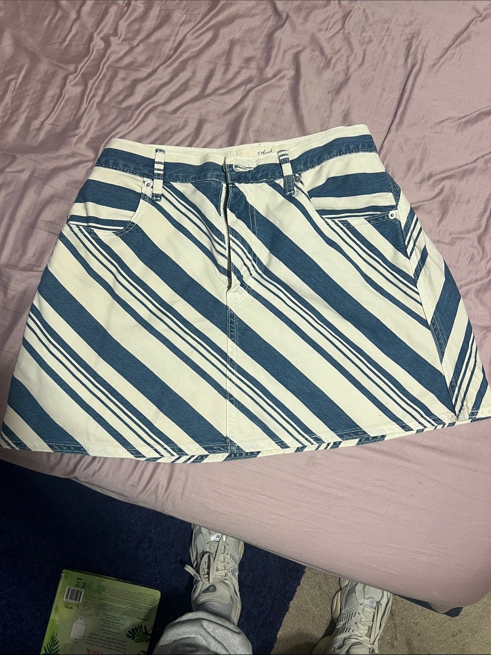 Universal Thread Blue and White Diagonal Stripe Mini Skirt